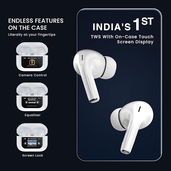 Robolt Screen TWS Bluetooth Earbuds with 32 db ANC + ENC and On Case Display